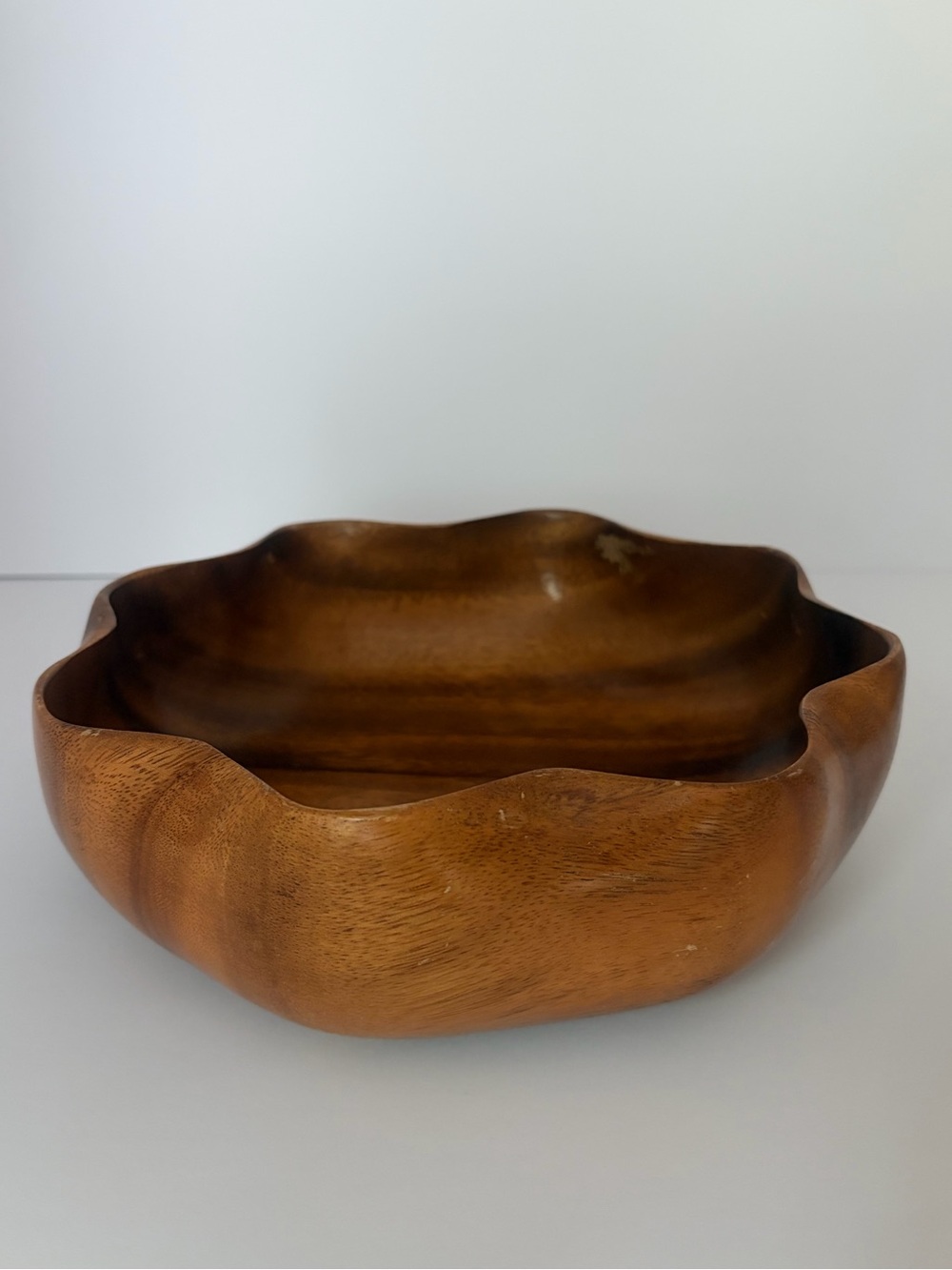 Vintage Signed monkey pod Hardwoods, Hawaii scalloped bowl MCM tiki Boho decor